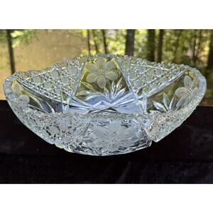 Stunning Elegant Footed Crystal Rose Bowl Unsigned Cut Flowers Heavy 11” Long